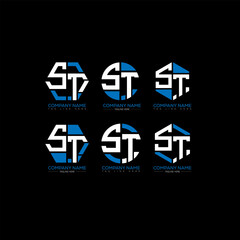 ST minimalist and classic logo set design.ST monogram polygonal and circle shape vector. ST unique design.