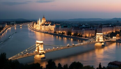 Fototapeta na wymiar A-Panoramic-View-Of-The-City-Of-Budapest-Hungary-