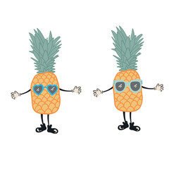 Flat design pineapples with sunglasses