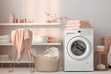 Laundry room with washing machine in Peach Fuzz color details