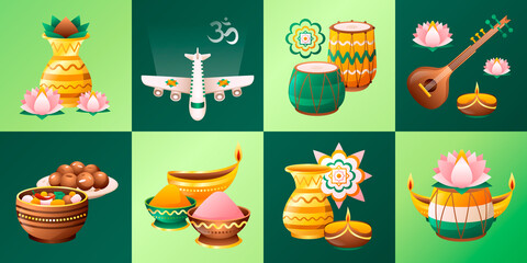 Gradient india travel illustraciones set with indian elements - 781899981