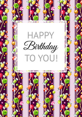 Sweet candies, Happy Birtday greeting card, Hand drawn watercolor illustration - 781900367