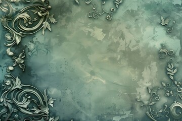 beautiful vintage background with intricate baroque design elements, in muted green colors - obrazy, fototapety, plakaty