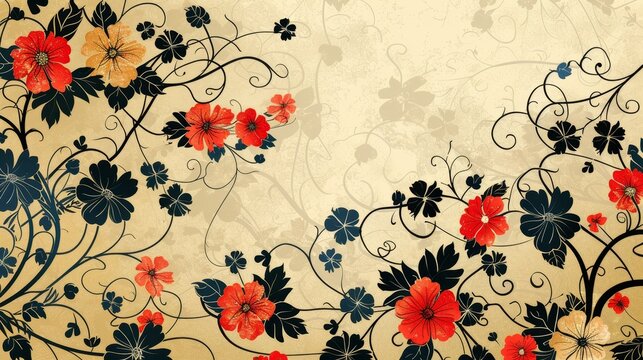 Floral Patterns: A vector pattern of blooming flowers and swirling vines