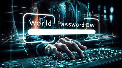 World Password Day: Typing Secure Passwords on Keyboard with Hand