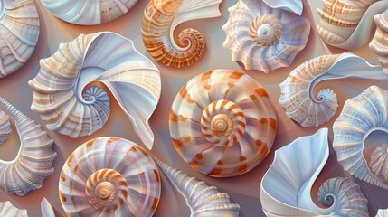 Nature Patterns: A vector illustration of patterns in seashells - obrazy, fototapety, plakaty