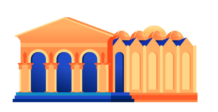 Church of All Nations - modern flat design style single isolated image. Neat detailed illustration of Basilica of the Agony, is a Roman Catholic temple located in East Jerusalem. Pilgrimage idea