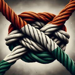 entwined ropes knot as symbol of togetherness and revolution in hungarian tricolor - obrazy, fototapety, plakaty