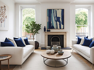 Obraz premium Art deco interior design of modern living room, home with fireplace.