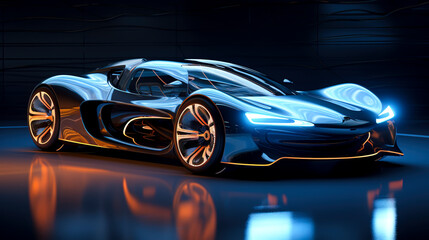 Blue Light Futuristic Electric Car Stunning Angular Design and Photo Realism