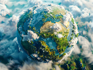 Hyperrealistic 3D Globe A Stunning View from Space with Desaturated Tones