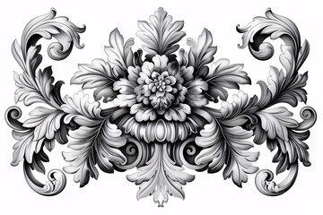 Antique ornate floral frame with Victorian flower design and swirling black and white filigree, perfect for a decorative tattoo or monogram.