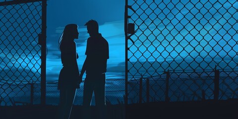 A couple standing by a gate.