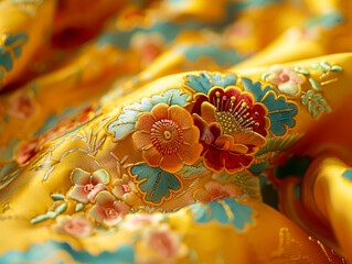 Golden Loong A Fusion of Traditional Chinese Embroidery with Blue, Yellow, and Red Patterns