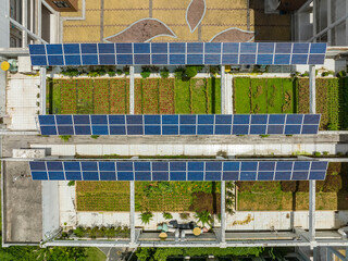 Solar panels on the school roof. - 781906185
