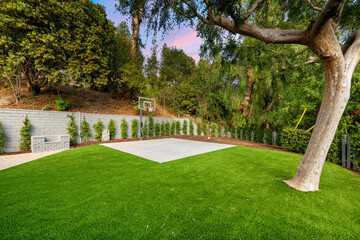 Renovated Los Angeles residence with a flourishing garden of trees and grass