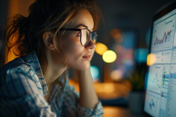 focused analyst working on data analytics with computer screens