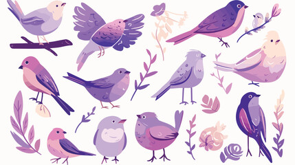 Fototapeta premium Purple line color bird icons vector illustration wh