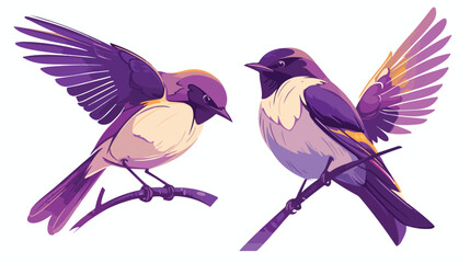 Purple line color bird icons vector illustration wh