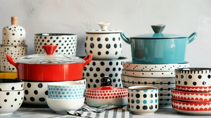 Colorful Pots and Pans on Table