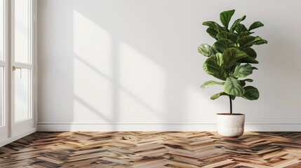 Bathed in Light, An Empty Room with a Window and a Plant