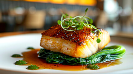 Gourmet Black Cod Delight: A Stylish Presentation in a Michelin Star Setting