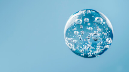 Crystal Clear: High Definition Bubble Drop Macro Photography on Solid Blue Background