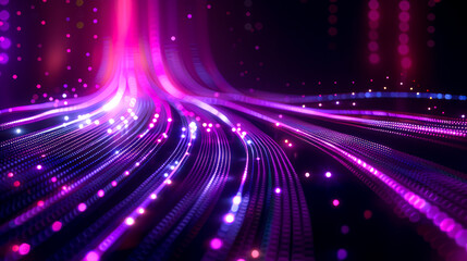 Electric Illusions: Vibrant Vector Art with 3D Dimensions and LED Straight Lines on Black and Purple Background
