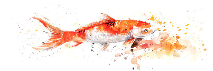 Koi carp, watercolor illustration, white background.