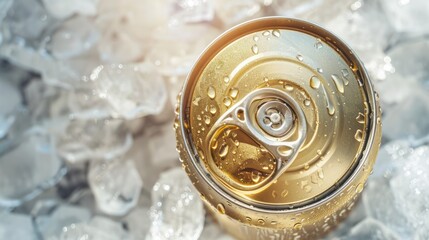 Refreshingly Chilled: Alcoholic Beverage Can in Ice made from Aluminium Steel Background