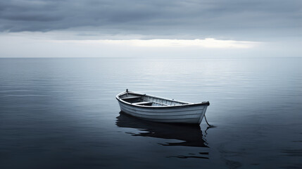 Serene Solitude: A Lone Boat on Calm Waters