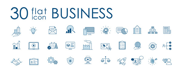 Business people, human resources, office management - thin blue line web icon set. Outline icons collection. Simple vector illustration