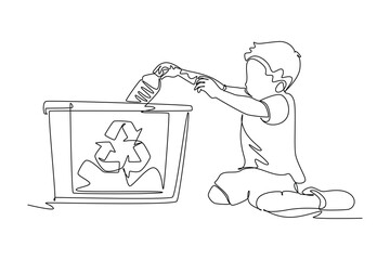 Continuous one line drawing recycle bin and waste concept. Doodle vector illustration.