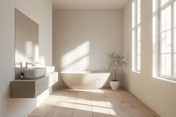 Vintage Minimalist Bathroom in White and Beige Tones for a Stylish Home Interior Design