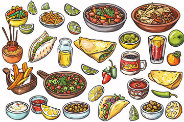 Mexican food - selection of Mexican dishes on white background - 781909727