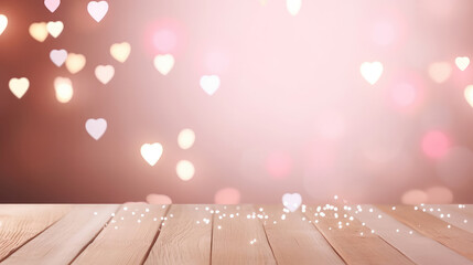 Romantic Heart Bokeh with Elegant Wooden Surface