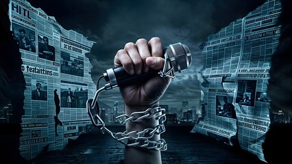 Journalism Freedom: Hand-Holding Mic & Chain on Press Freedom Day