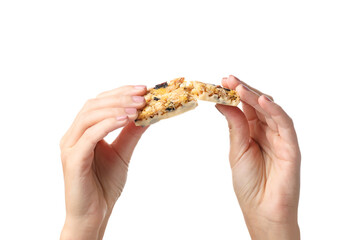 PNG, Granola Bars in hands, isolated on white background