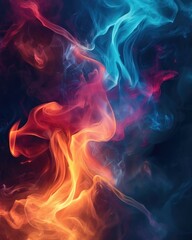 A close up of a colorful flame on black background. AI.