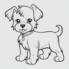 Black dog line art for kids coloring book, vector illustration on transparent background