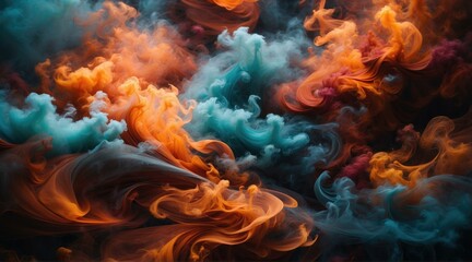 A close up of a colorful cloud with orange, blue and yellow. AI.