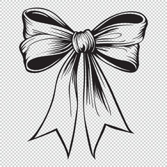 Bow cartoon line art design, black vector illustration on transparent background