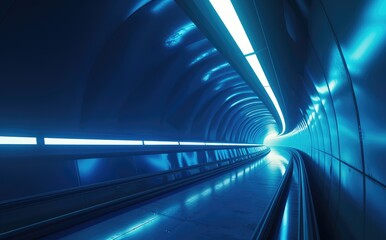 Futuristic Blue Tunnel with Radiant Light at End