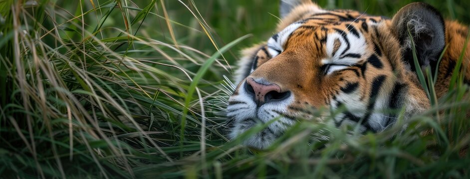 Serene Tiger Sleeping Peacefully in Green Grass