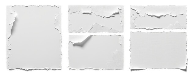 Set of Torn White Paper Textures on a Plain Background - obrazy, fototapety, plakaty