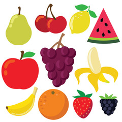 Summer juicy delicious fruits vector cartoon illustration