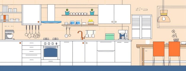 Stylish Contemporary Kitchen Interior Flat Illustration