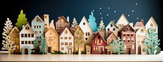 A paper cut out of a city with trees and houses. AI.