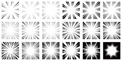 黒色の集中線の素材セット