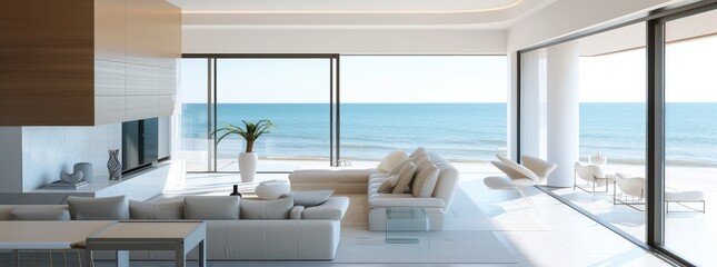 Fototapeta na wymiar Luxurious Modern Beachfront Living Room Interior